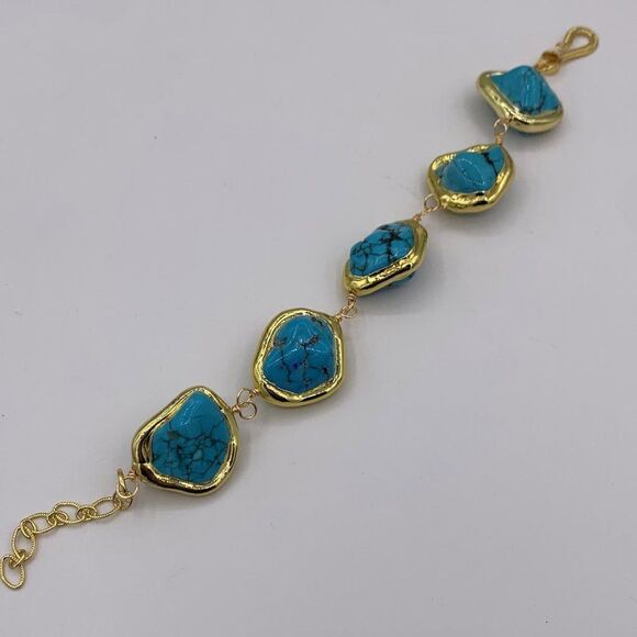 Bracelet, new item, real turquoise, natural, gold setting, statement siz… - Picture 2 of 15